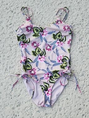 Tori Praver One-piece Open Back Swimsuit Pink Floral EUC Size XL